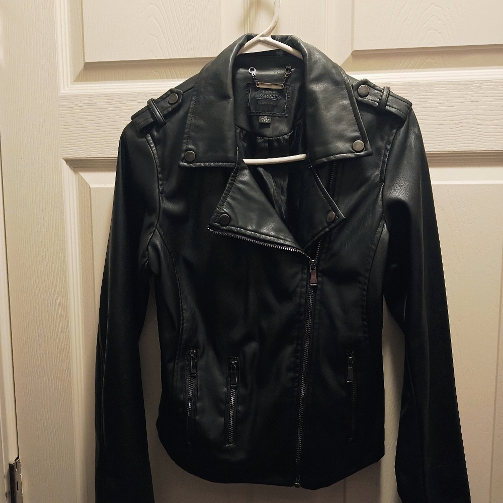 Miss London Women's Black Faux Leather Jacket